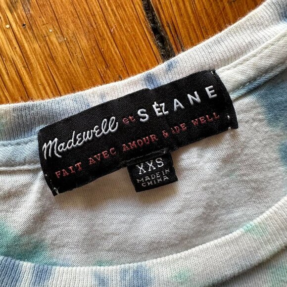 Madewell et Sezane Tie Dye New York Cheri T Shirt Top Women XXS White Blue Green - Picture 4 of 6